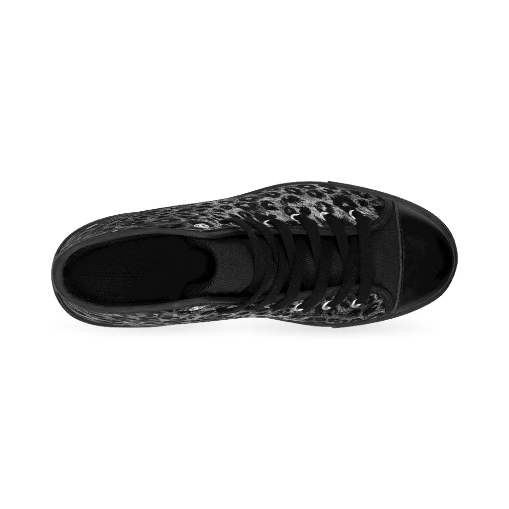 Black Leopard Men's Tennis Shoes, Animal Print Designer Best High-top Sneakers For Men