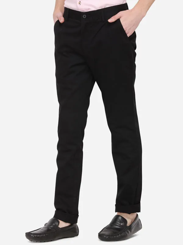 Black Solid Super Slim Fit Casual Trouser | Greenfibre