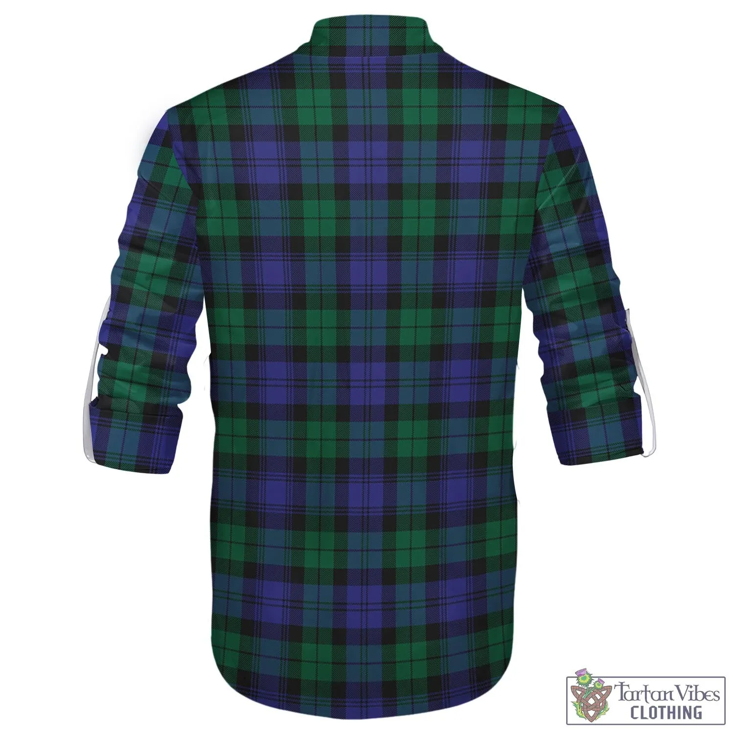 Black Watch Modern Tartan Men's Scottish Traditional Jacobite Ghillie Kilt Shirt with Family Crest