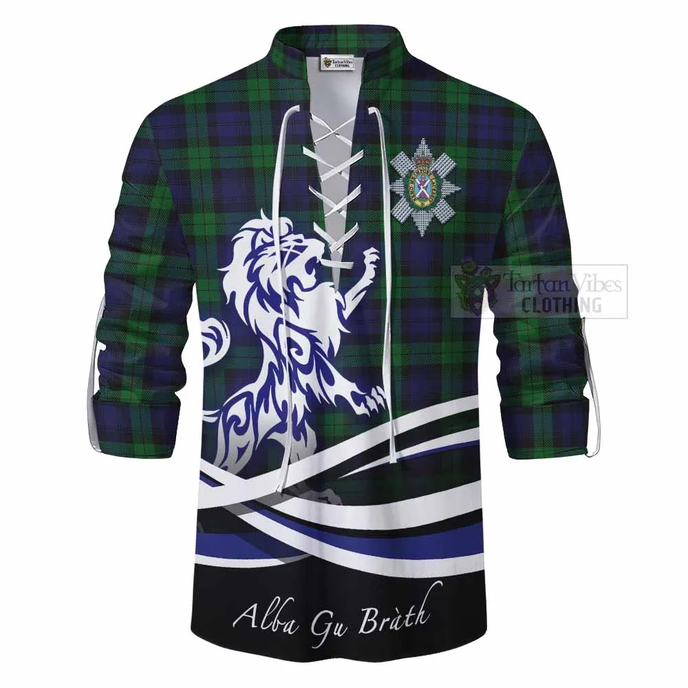 Black Watch Tartan Ghillie Kilt Shirt with Alba Gu Brath Regal Lion Emblem