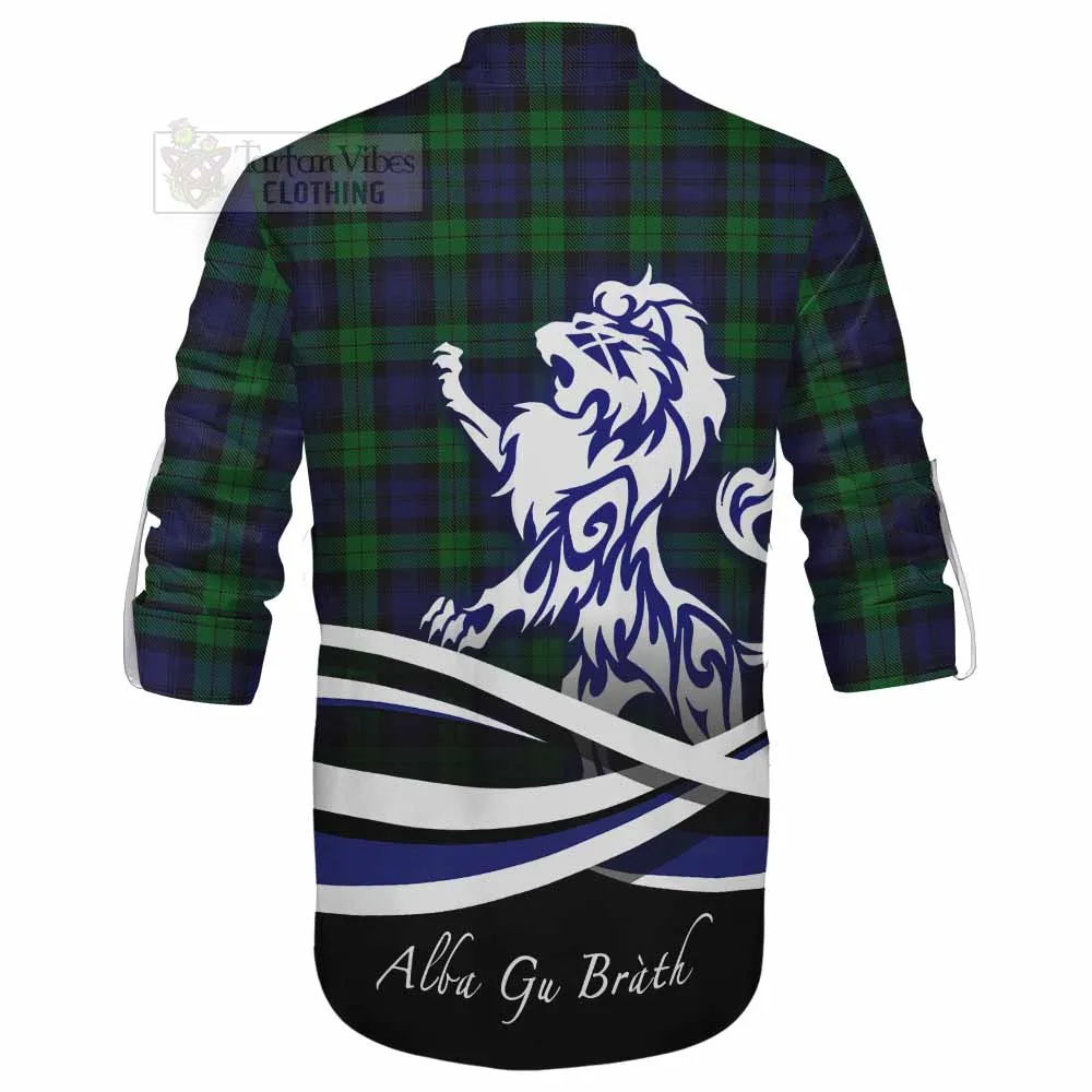 Black Watch Tartan Ghillie Kilt Shirt with Alba Gu Brath Regal Lion Emblem