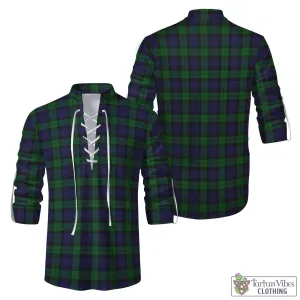 Black Watch Tartan Men's Scottish Traditional Jacobite Ghillie Kilt Shirt