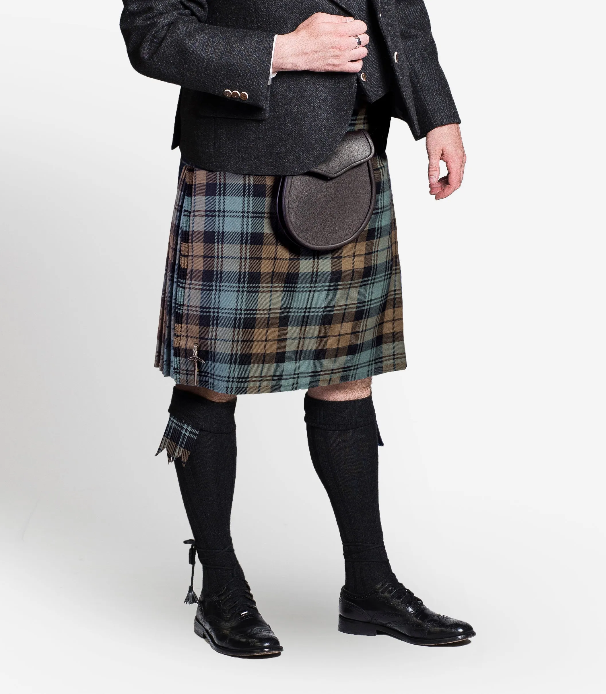 Black Watch Weathered / Lovat Charcoal Tweed Kilt Hire Outfit