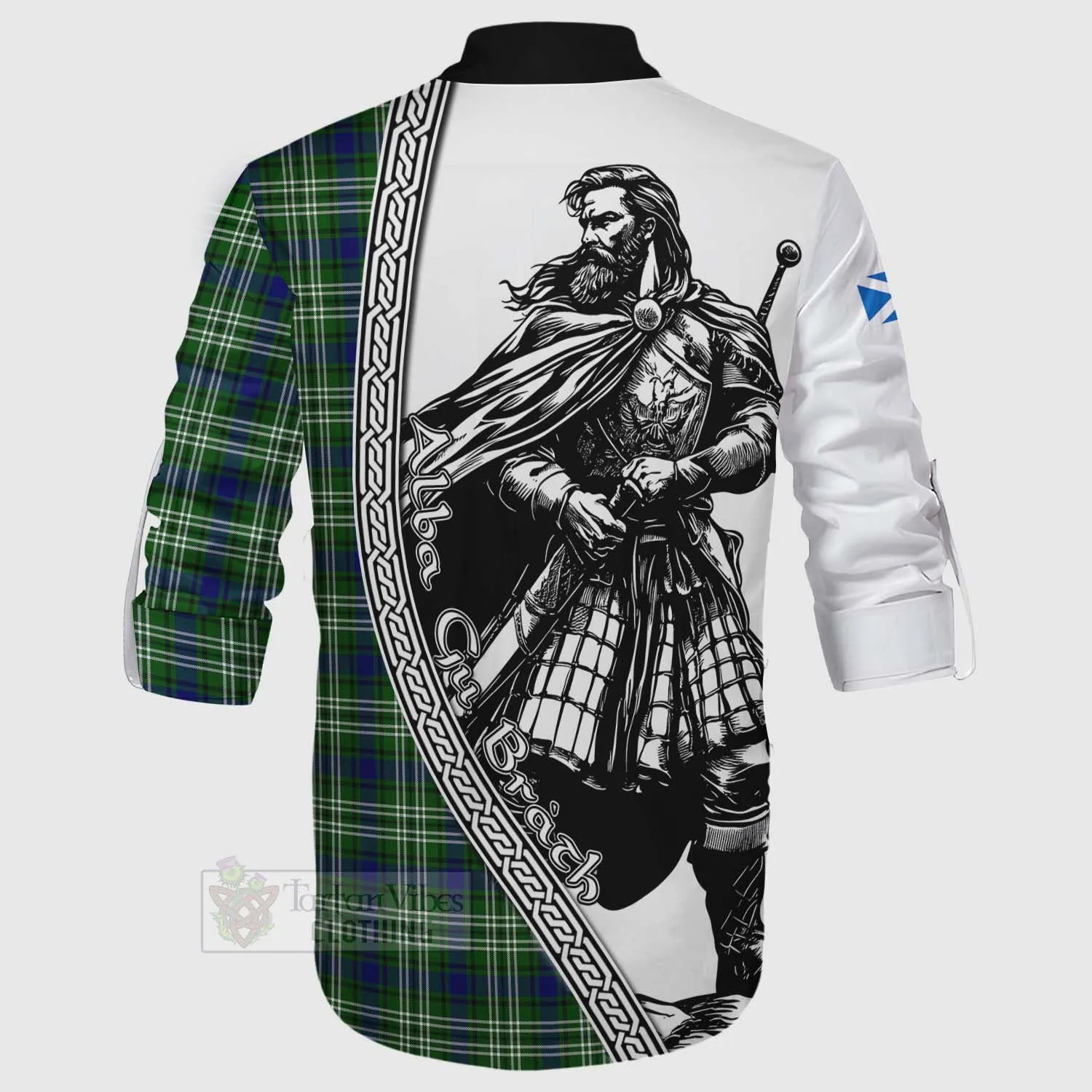 Blackadder Tartan Clan Crest Ghillie Kilt Shirt with Highlander Warrior Celtic Style