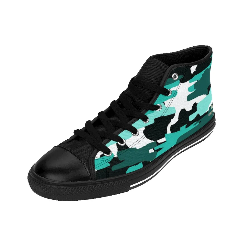 Blue Camouflage Men's High-top Sneakers, Army Military Men's Designer Tennis Running Shoes