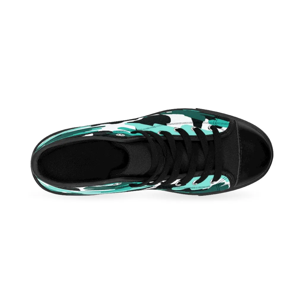 Blue Camouflage Men's High-top Sneakers, Army Military Men's Designer Tennis Running Shoes