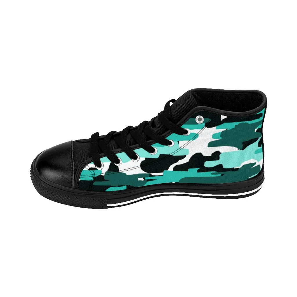 Blue Camouflage Men's High-top Sneakers, Army Military Men's Designer Tennis Running Shoes