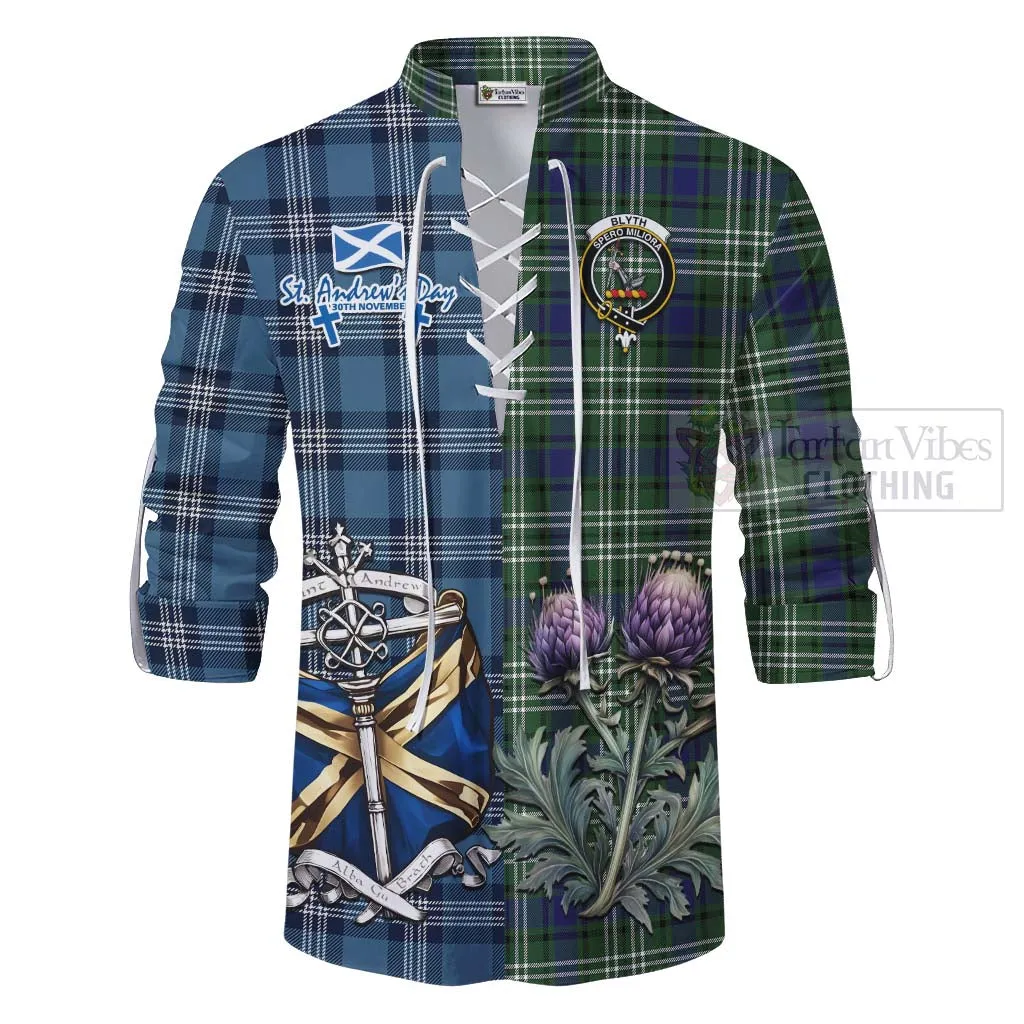 Blyth Tartan Ghillie Kilt Shirt Happy St. Andrew's Day Half Tartan Style