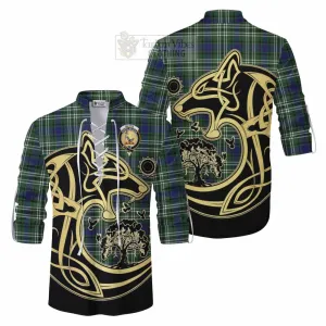 Blyth Tartan Ghillie Kilt Shirt with Family Crest Celtic Wolf Style