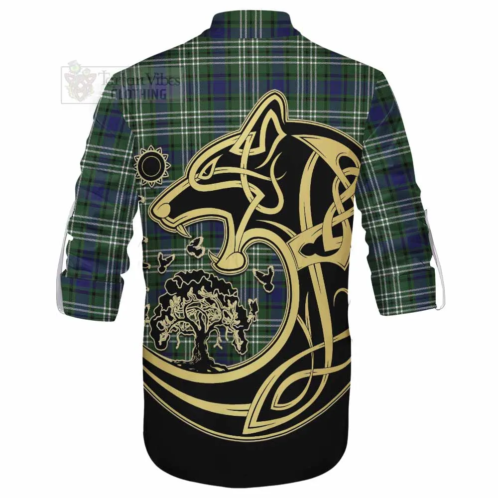 Blyth Tartan Ghillie Kilt Shirt with Family Crest Celtic Wolf Style