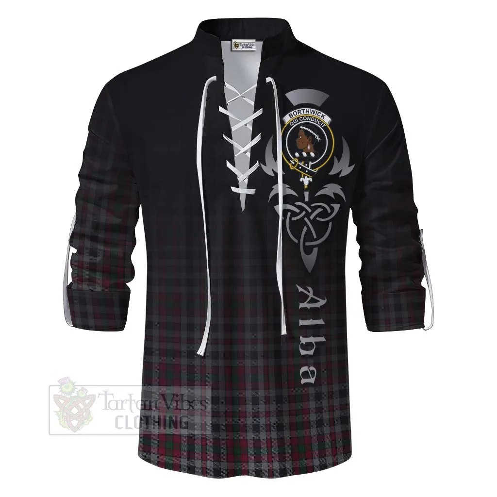 Borthwick Tartan Ghillie Kilt Shirt Featuring Alba Gu Brath Family Crest Celtic Inspired