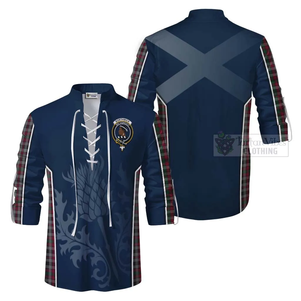 Borthwick Tartan Ghillie Kilt Shirt with Family Crest and Scottish Thistle Vibes Sport Style