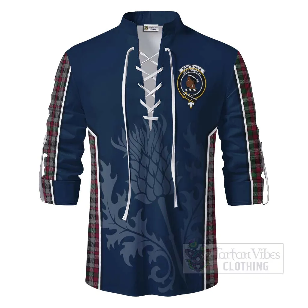 Borthwick Tartan Ghillie Kilt Shirt with Family Crest and Scottish Thistle Vibes Sport Style