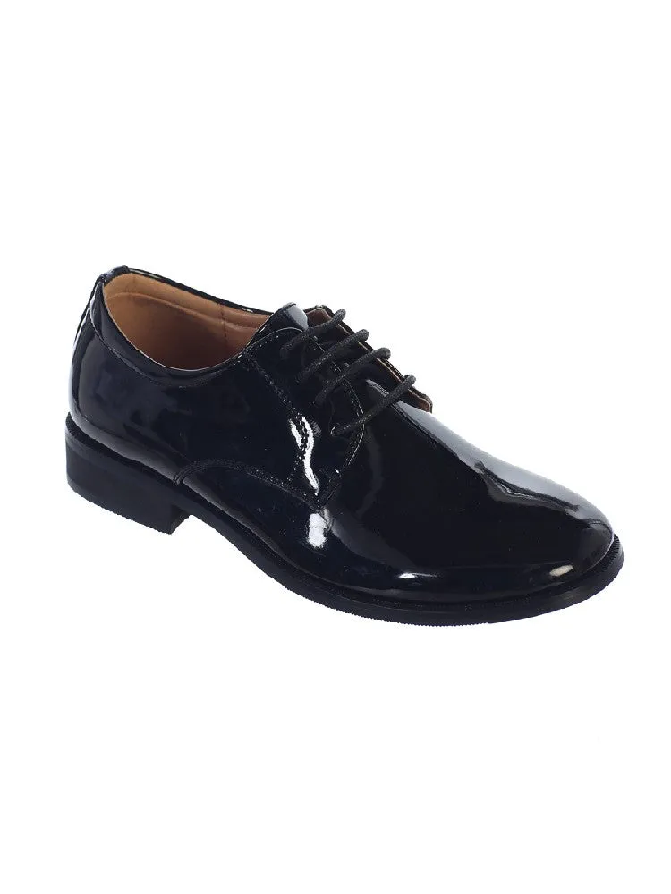 Boys Black Shiny Leather Lace Up Dress Shoes 4-8 Kids