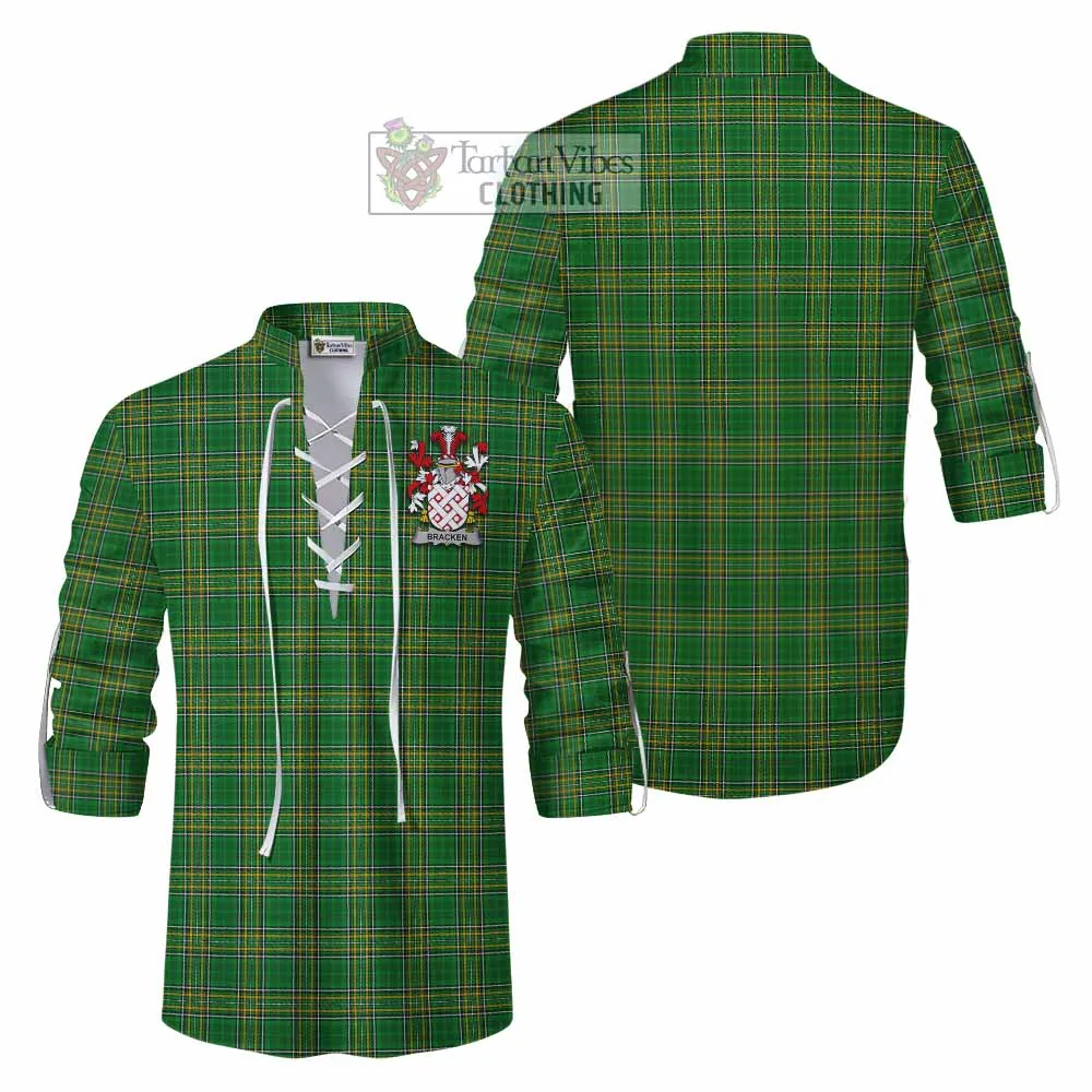 Bracken Irish Clan Tartan Ghillie Kilt Shirt with Coat of Arms