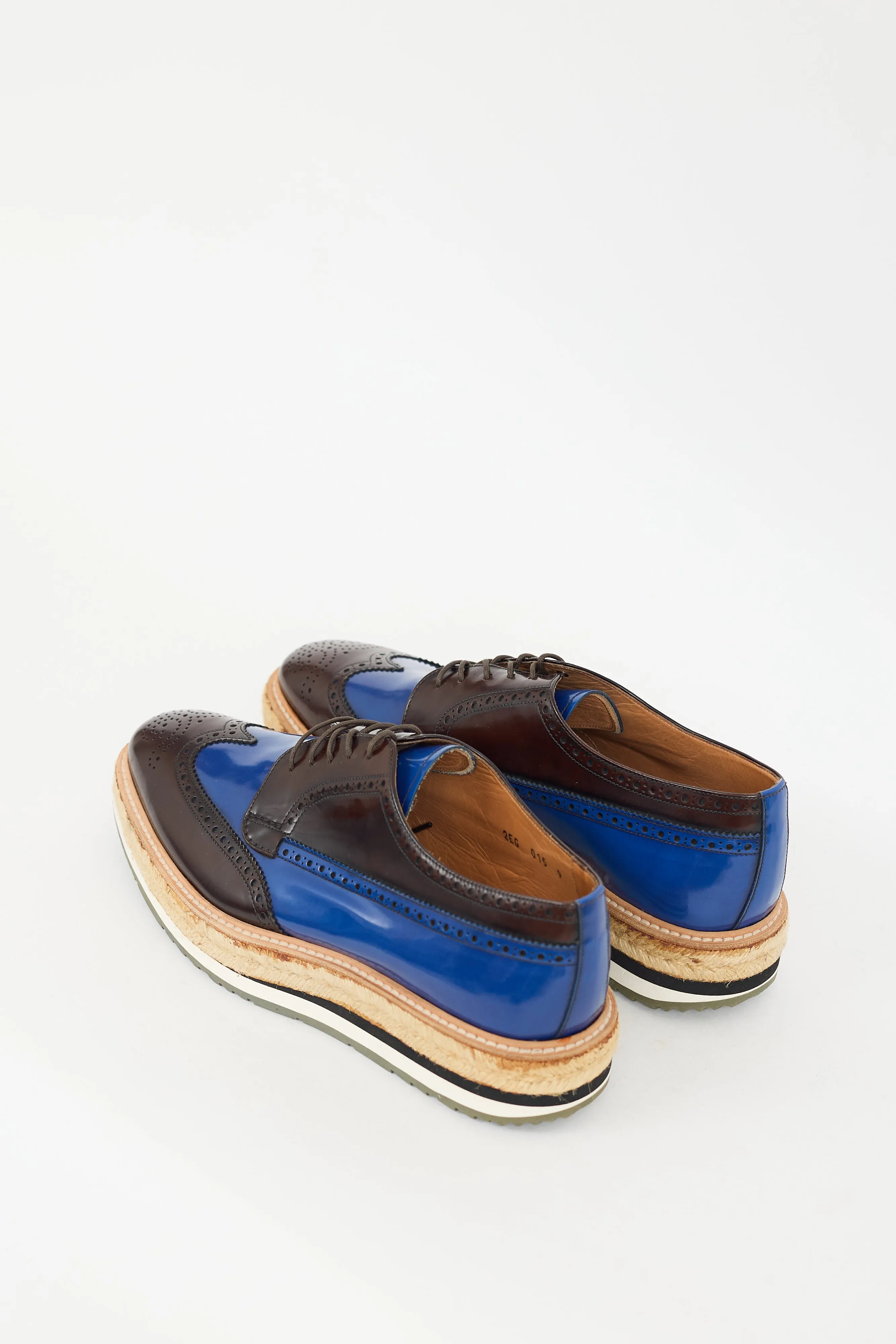 Brown & Blue Leather Espadrille Platform Brogue