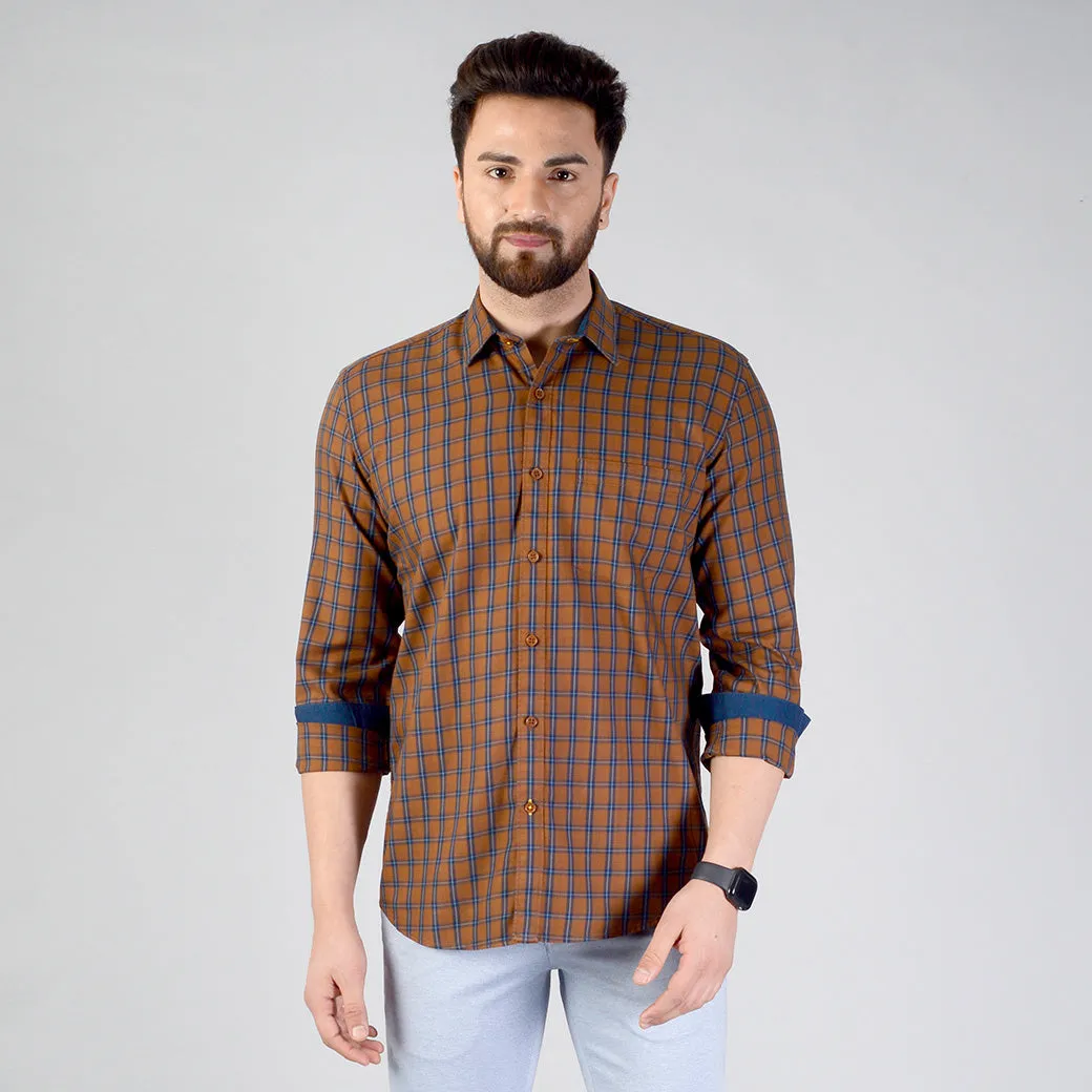 Brown Checked Regular Fit Casual Shirt | Greenfibre