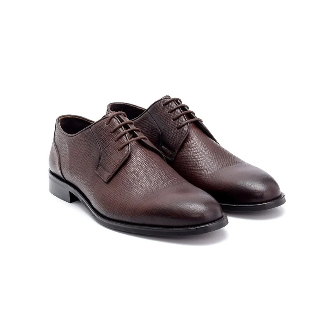 Brown Men Leather Printed Classic Shoe