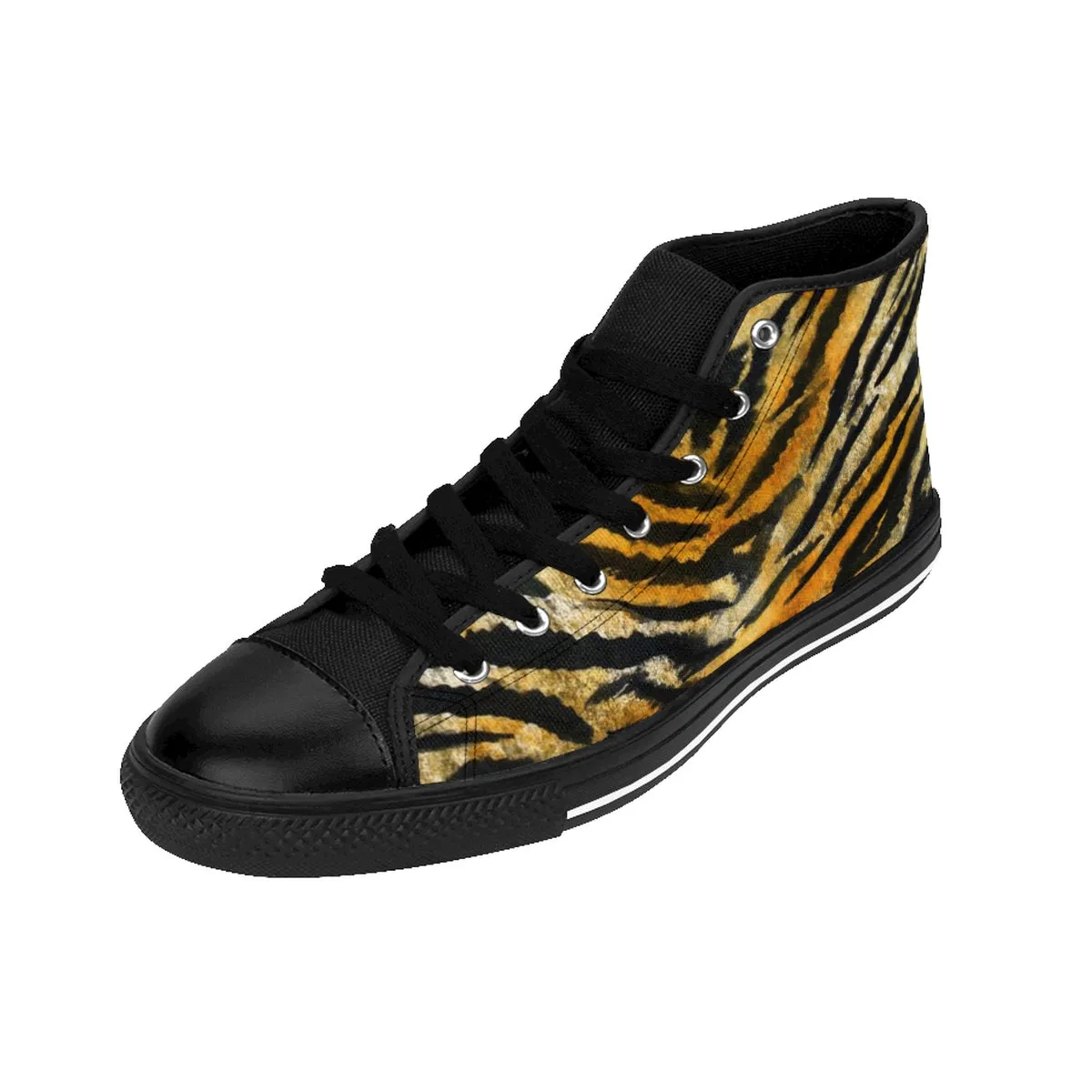 Brown Tiger Stripe Women's Sneakers, Chic Animal Print Designer High Top Tennis Shoes