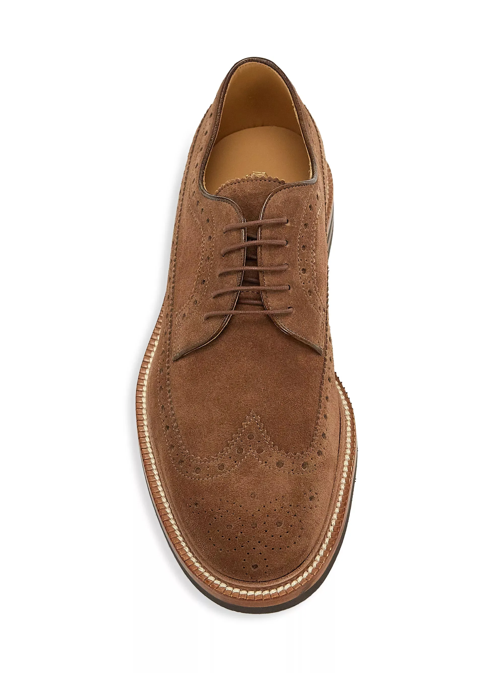 Brunello Cucinelli Mens Suede Lace-Up Brogues in Chestnut