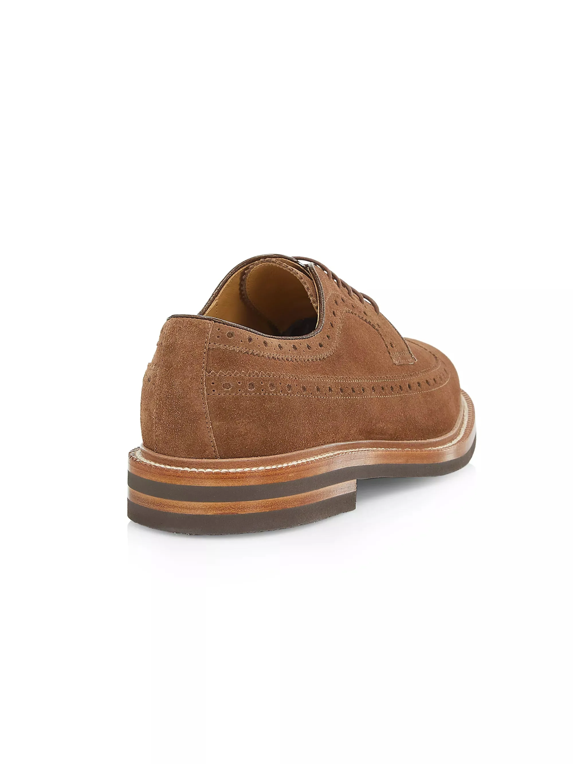 Brunello Cucinelli Mens Suede Lace-Up Brogues in Chestnut