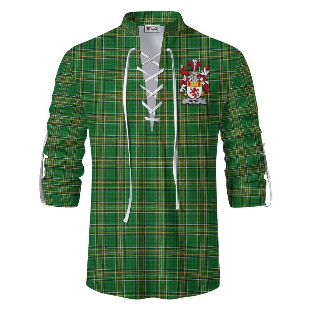 Bryne Irish Clan Tartan Ghillie Kilt Shirt with Coat of Arms