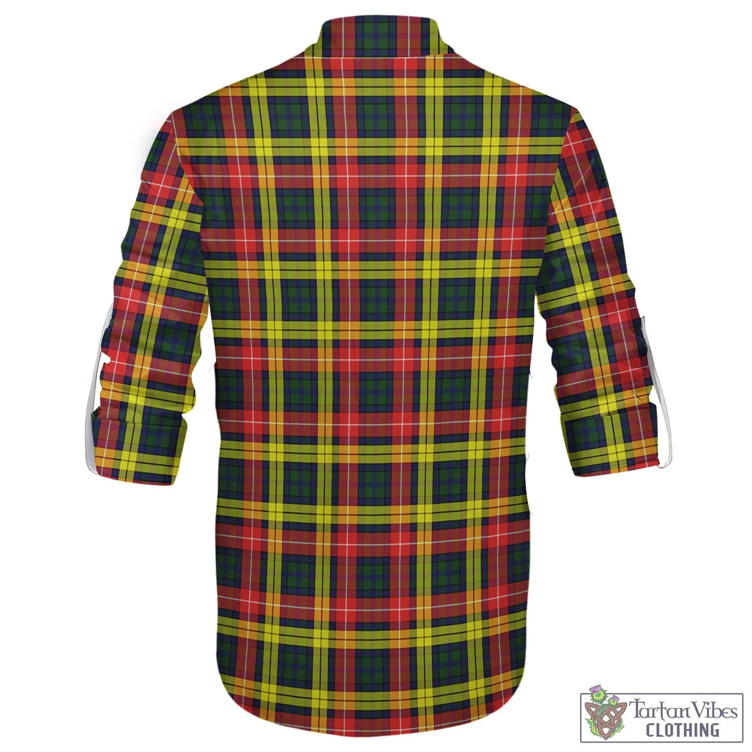 Buchanan Modern Tartan Men's Scottish Traditional Jacobite Ghillie Kilt Shirt with Family Crest