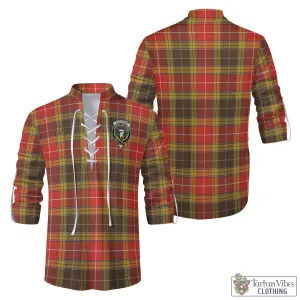 Buchanan Old Set Weathered Tartan Men's Scottish Traditional Jacobite Ghillie Kilt Shirt with Family Crest