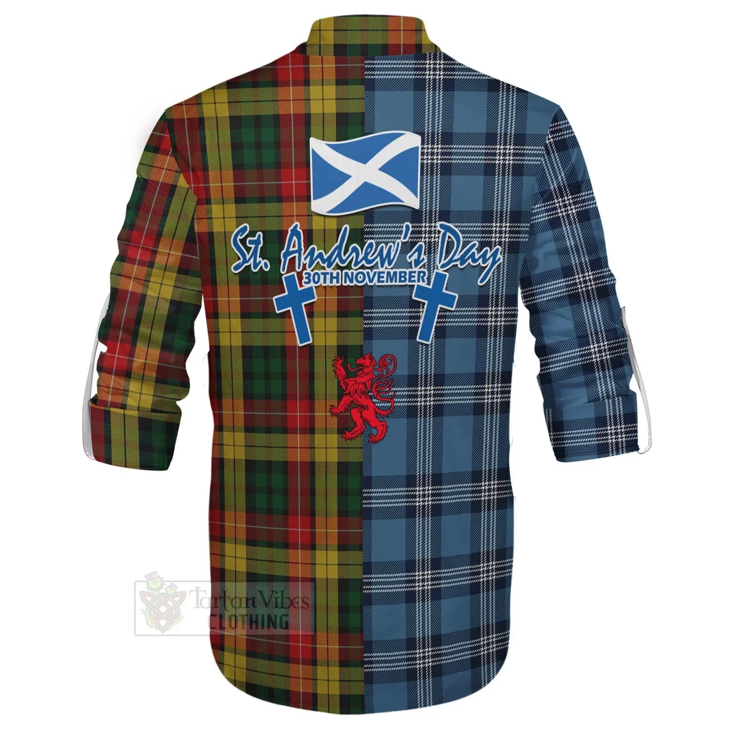 Buchanan Tartan Ghillie Kilt Shirt Happy St. Andrew's Day Half Tartan Style