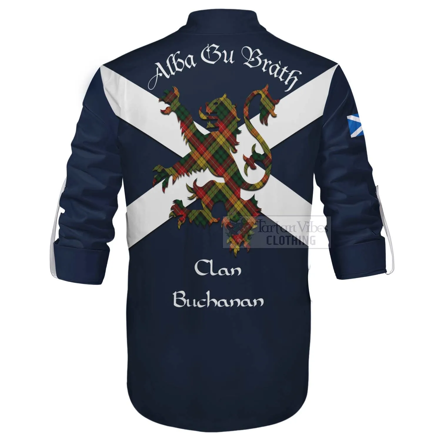 Buchanan Tartan Lion Rampant Ghillie Kilt Shirt Proudly Display Your Heritage with Alba Gu Brath and Clan Name