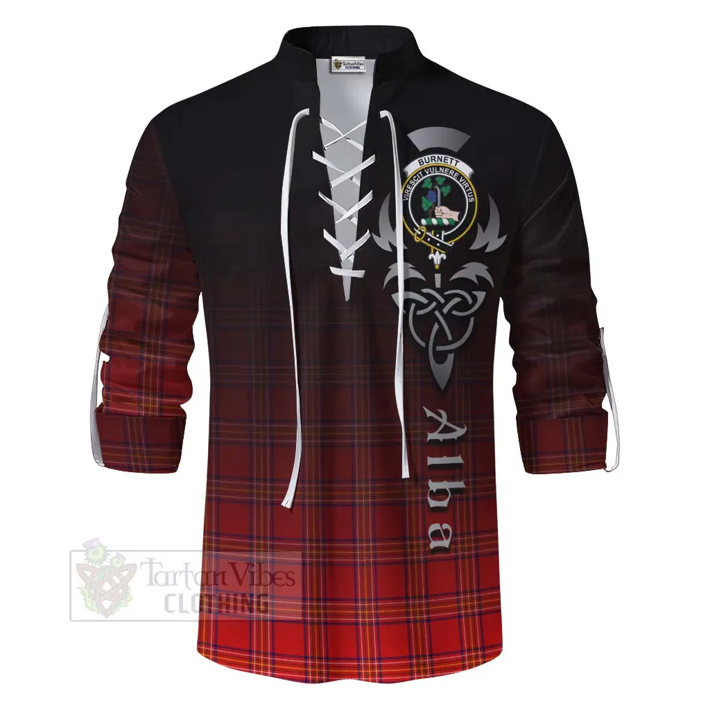 Burnett Tartan Ghillie Kilt Shirt Featuring Alba Gu Brath Family Crest Celtic Inspired