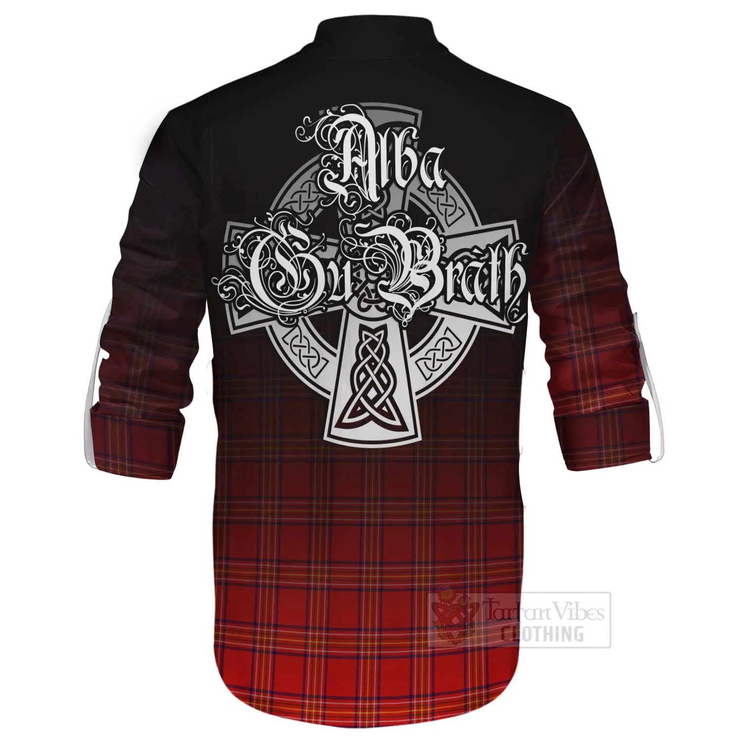 Burnett Tartan Ghillie Kilt Shirt Featuring Alba Gu Brath Family Crest Celtic Inspired