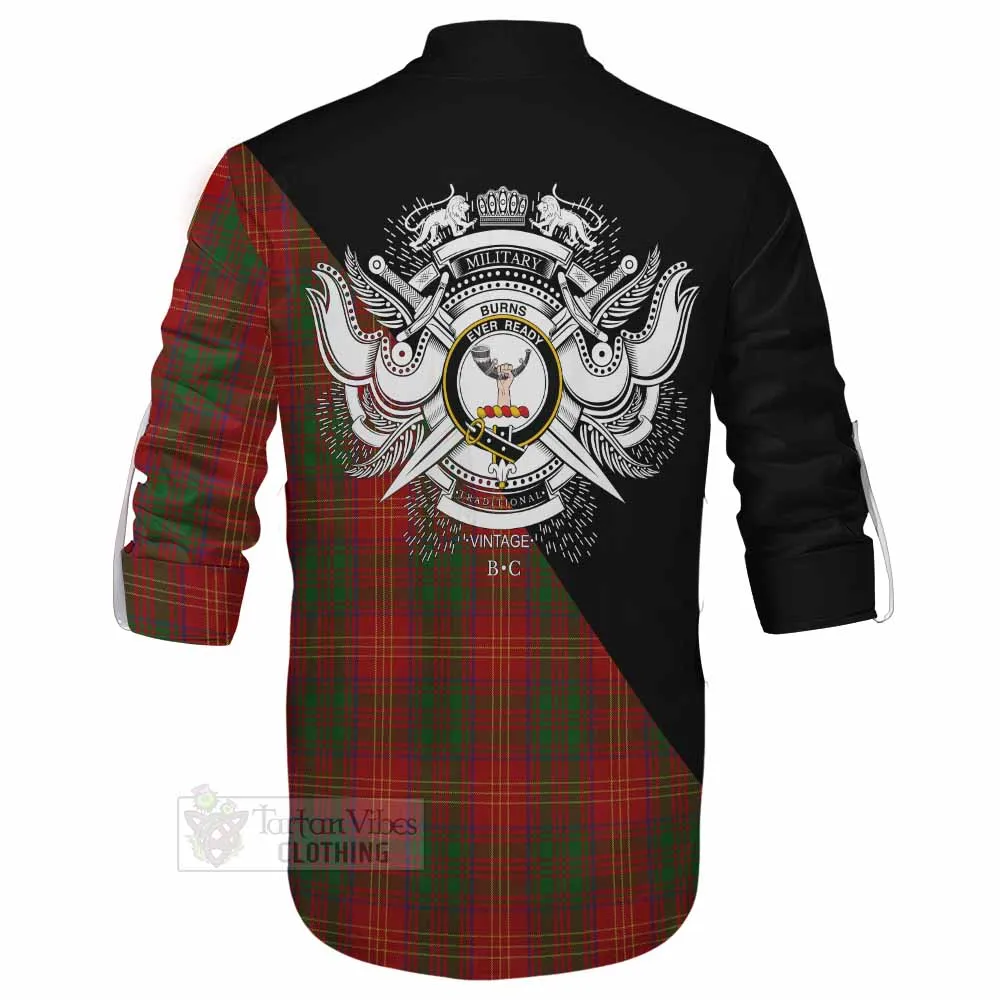 Burns Tartan Ghillie Kilt Shirt with Family Crest and Military Logo Style