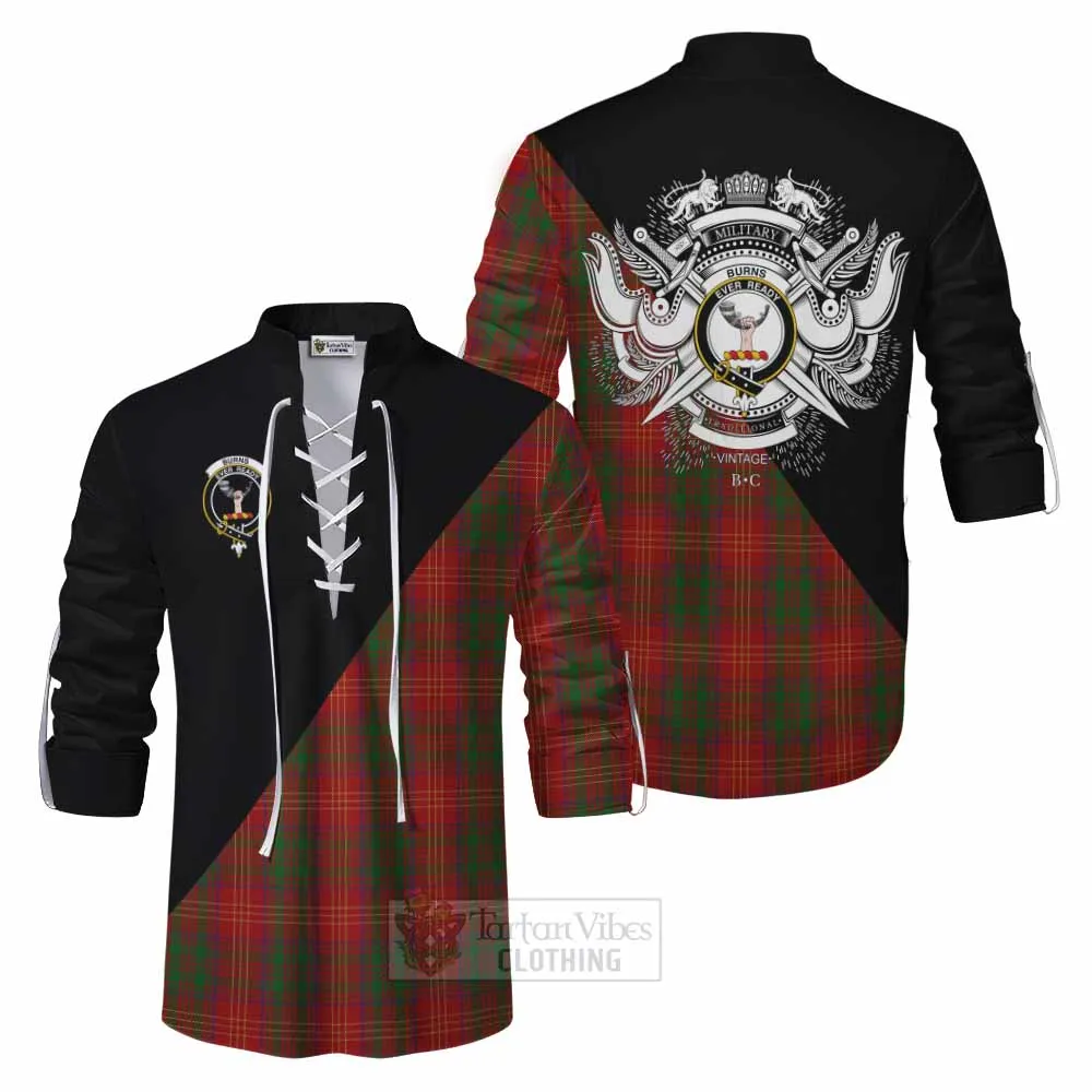 Burns Tartan Ghillie Kilt Shirt with Family Crest and Military Logo Style