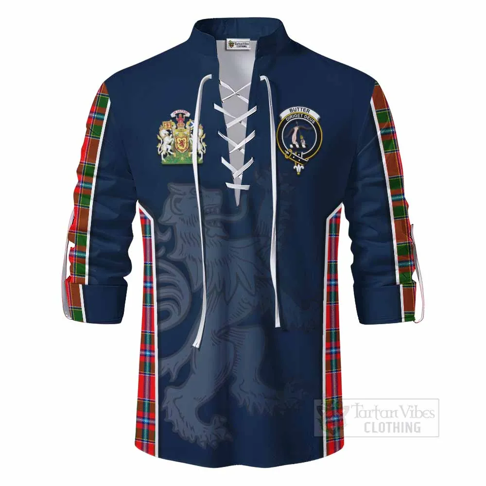 Butter Tartan Ghillie Kilt Shirt with Family Crest and Lion Rampant Vibes Sport Style