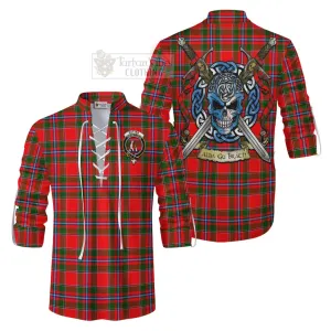 Butter Tartan Ghillie Kilt Shirt with Family Crest Celtic Skull Style