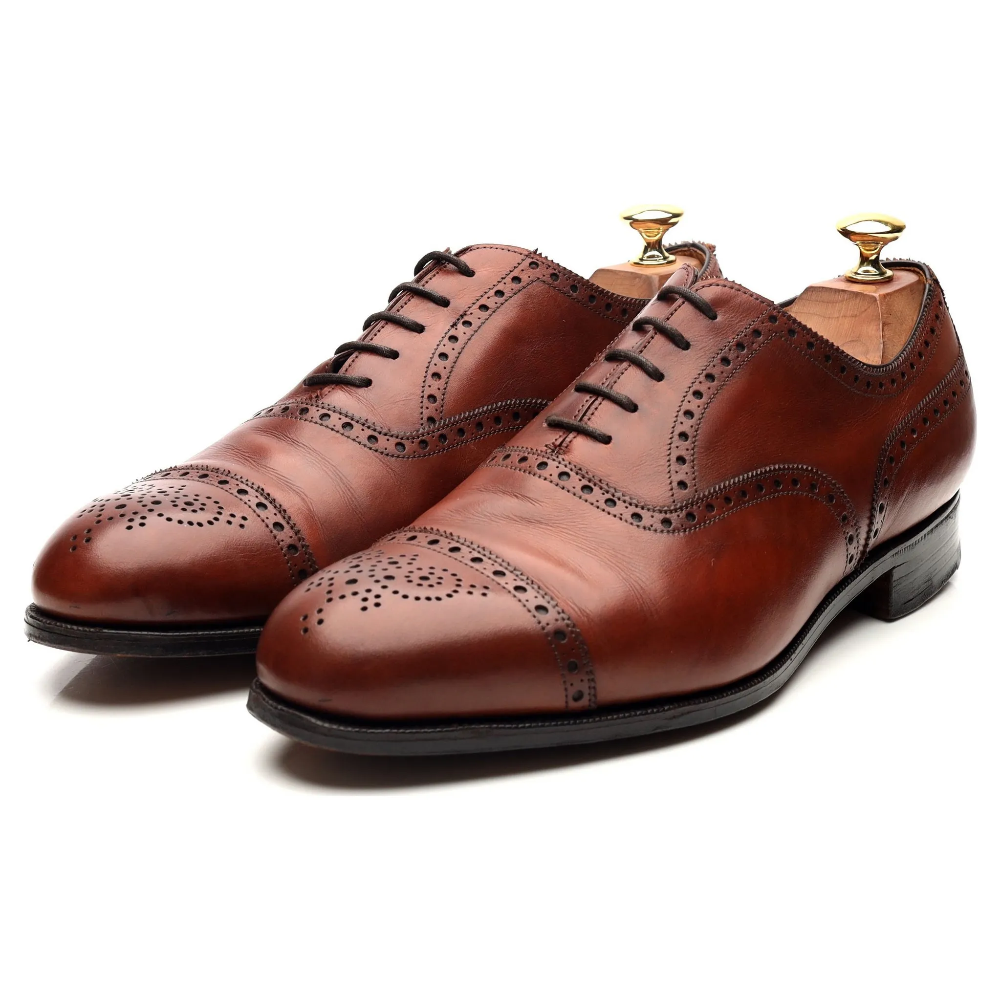 'Cadogan' Tan Brown Leather Oxford Semi Brogues UK 9.5 F