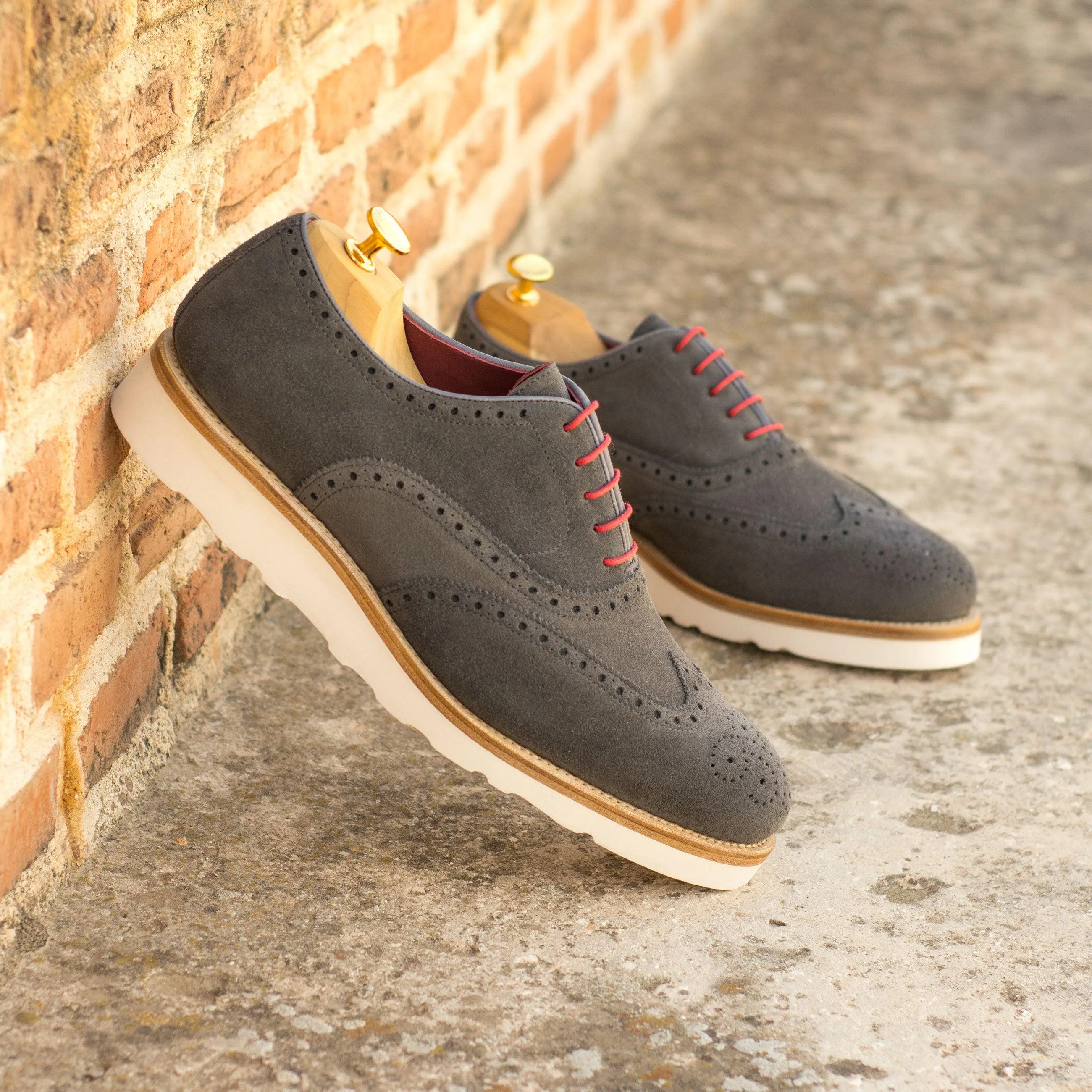 Casual Brogue Shoes Grey Suede