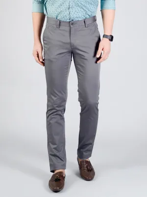 Charcoal Grey Solid Slim Fit Casual Trouser | JadeBlue