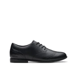 Clarks Finja Brogue O Girls Black School Shoe