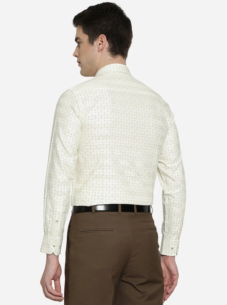 Cream & Black Printed Slim Fit Formal Shirt | Greenfibre