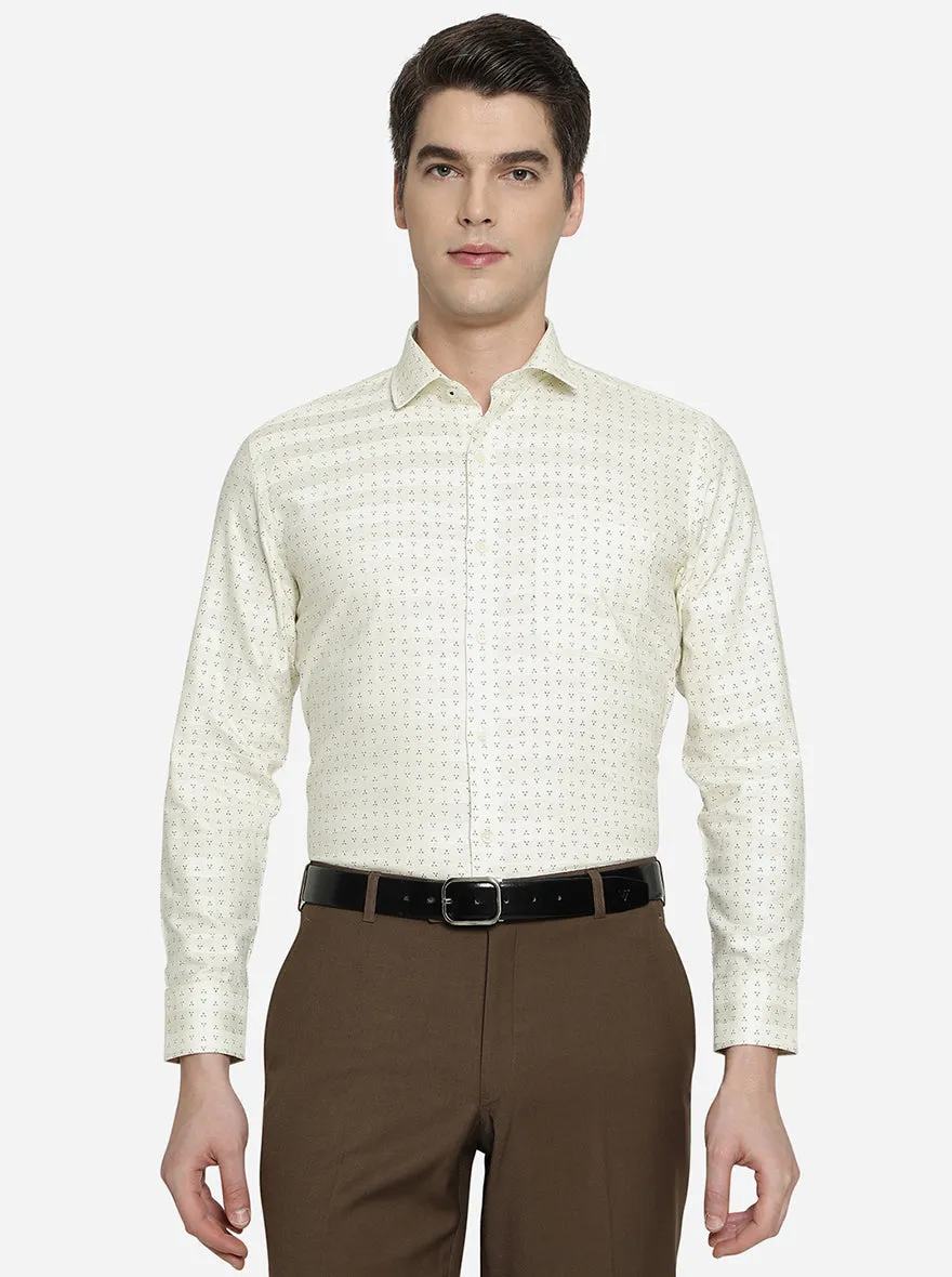 Cream & Black Printed Slim Fit Formal Shirt | Greenfibre