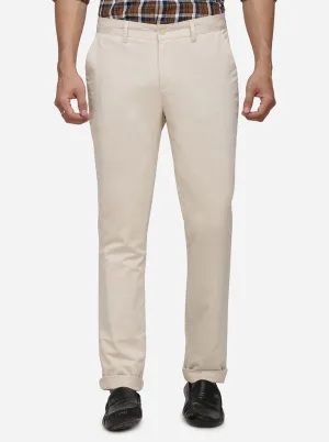 Cream Solid Super Slim Fit Casual Trouser | Greenfibre