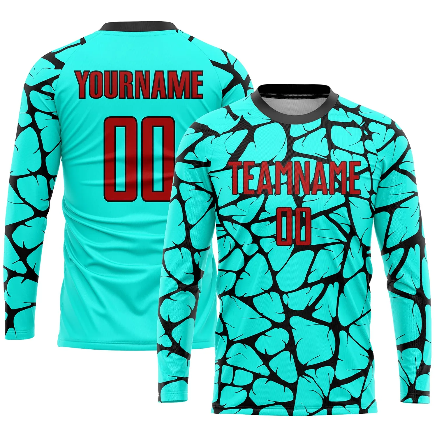 Custom Aqua Red-Black Sublimation Soccer Uniform Jersey