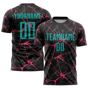 Custom Black Aqua-Neon Pink Sublimation Soccer Uniform Jersey