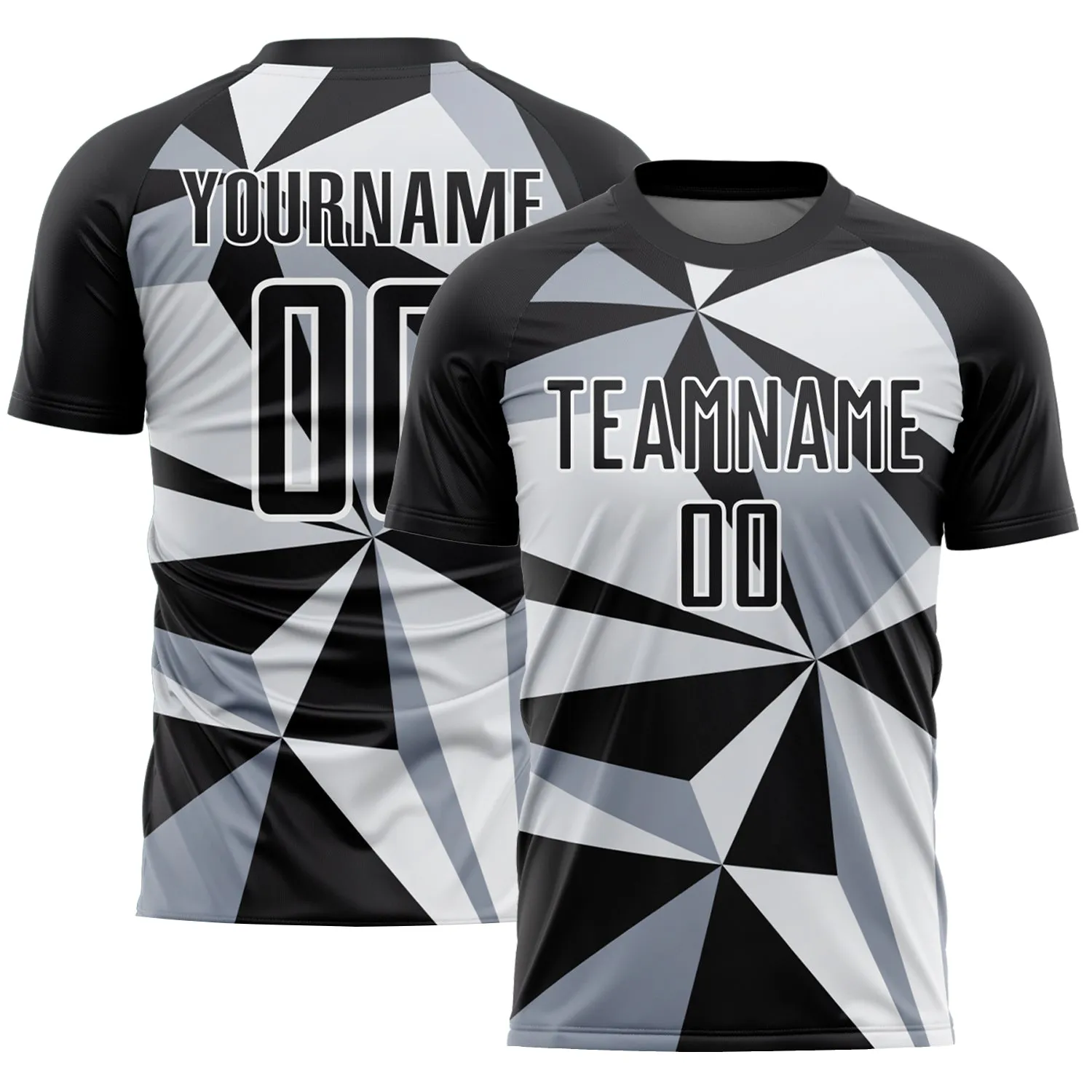 Custom Black White Geometric Pattern Sublimation Soccer Uniform Jersey