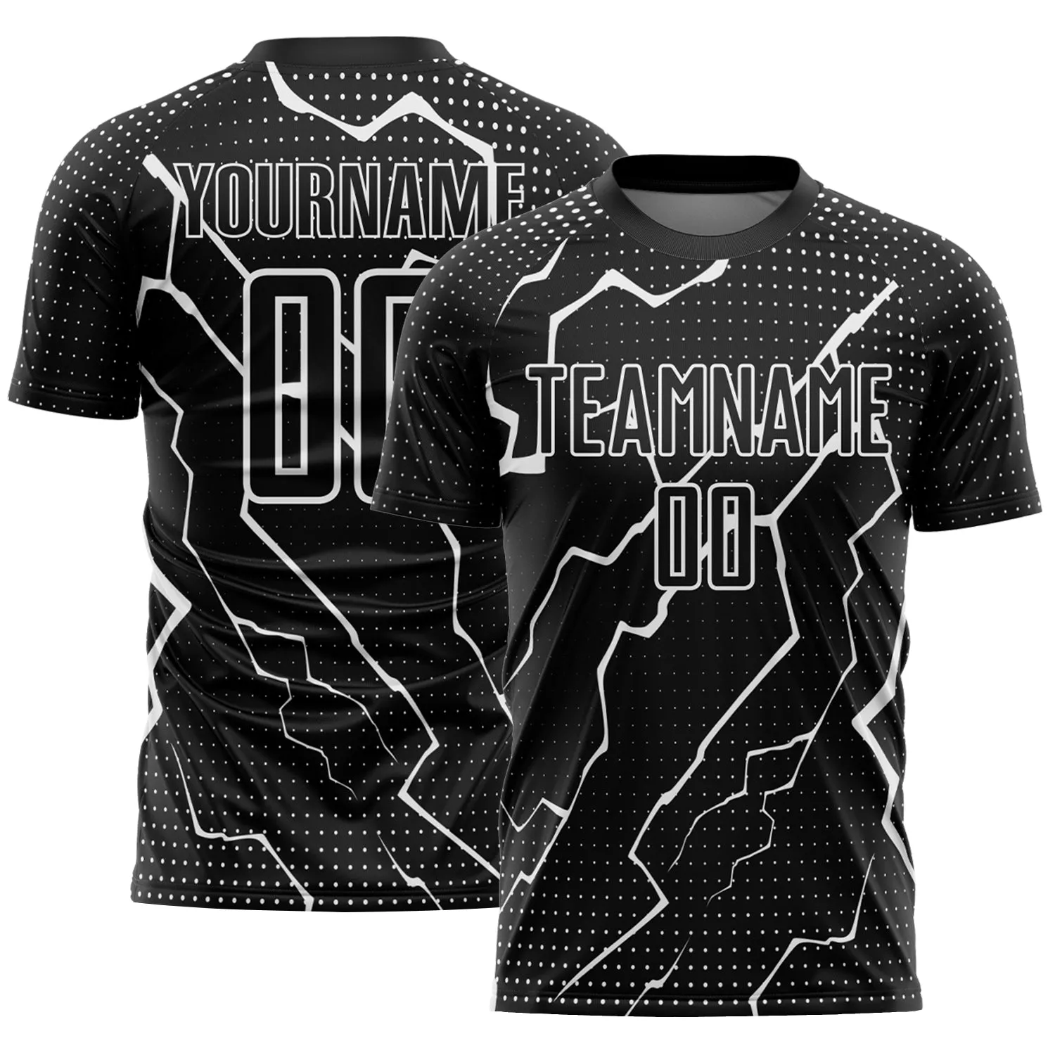 Custom Black White Lightning Sublimation Soccer Uniform Jersey