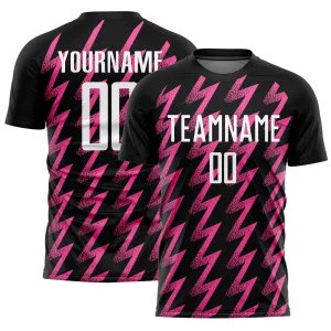 Custom Black White-Pink Zigzag Shape Sublimation Soccer Uniform Jersey