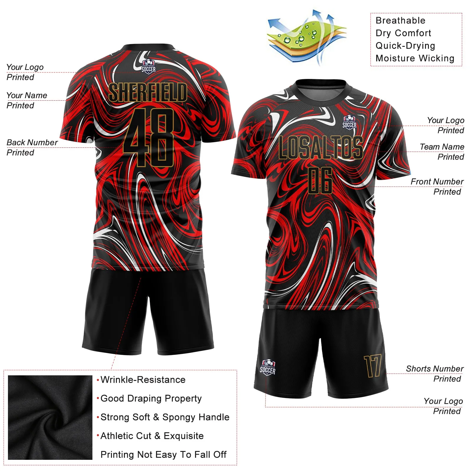 Custom Figure Black-Old Gold Sublimation Soccer Uniform Jersey