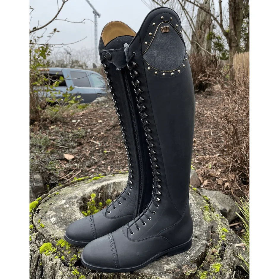 Custom Kingsley Orlando 02 Lace Up Dressage Boot - Guacho Black with Sensory Grey Eve Top & Rose Gold